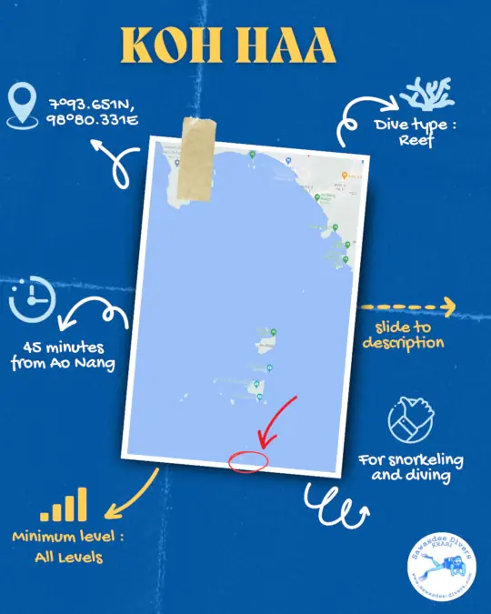 Map of Koh Haa, Krabi dive site