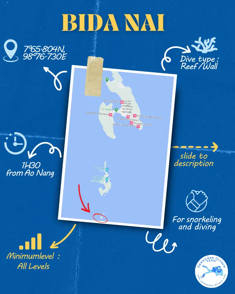 Map and details of Bida Nai Dive Site