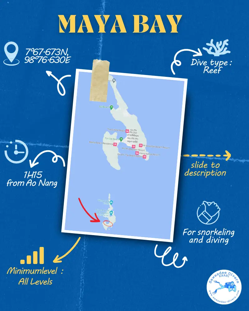 Map and details of Maya Bay Dive Site