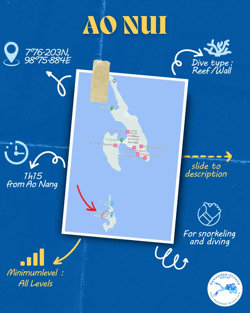 Map and details of Ao Nui Dive Site